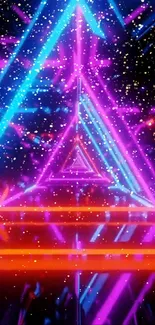 Mobile wallpaper featuring neon triangles and vibrant colors.