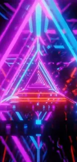 Vibrant neon triangle tunnel mobile wallpaper.