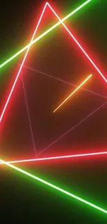 Vibrant neon triangles with laser lines.