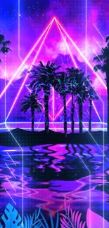 Vibrant neon tropical wallpaper with pink, blue, and purple hues.