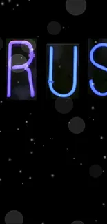 Neon 'Trust' text on a black starry background.