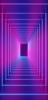 Vibrant neon tunnel wallpaper with geometric patterns and purple hues.