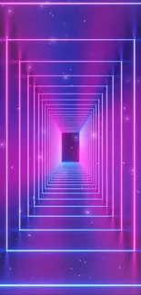 Vibrant neon tunnel wallpaper with geometric designs.