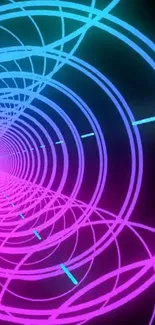 Vibrant neon tunnel with circular patterns.