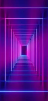 Vibrant neon tunnel with pink and blue lights creating a futuristic effect.