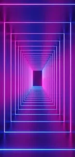 Vibrant purple and blue neon tunnel wallpaper with geometric design.