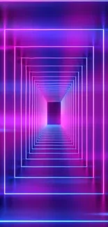 Neon geometric tunnel with vibrant pink and blue hues, perfect for mobile wallpaper.