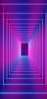 Vibrant neon tunnel wallpaper with geometric design and rich magenta hues.