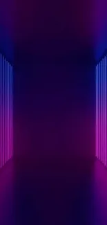 Futuristic neon tunnel wallpaper with vibrant blue and purple gradient lights.