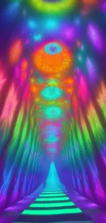 Vibrant neon tunnel mobile wallpaper with colorful digital patterns.