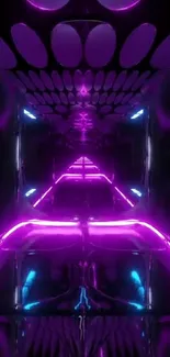 Futuristic neon tunnel with purple lighting.