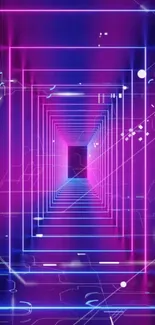 Vibrant neon tunnel with geometric pattern and magenta, blue colors.