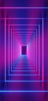 Vibrant neon tunnel wallpaper with blue and pink lights creating a futuristic effect.