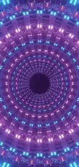 Vibrant neon tunnel wallpaper with purple and blue concentric circles.