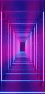 Vibrant neon pink and blue tunnel wallpaper with geometric design.