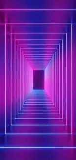 Vibrant neon geometric tunnel wallpaper with pink and purple hues.