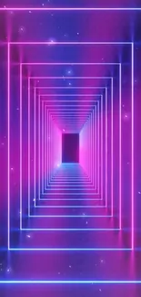 Vibrant neon tunnel wallpaper with pink and blue hues.