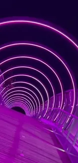 Vibrant neon purple tunnel with glowing lines and modern design.