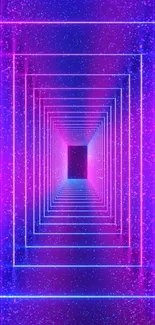 A vibrant neon tunnel wallpaper with purple and blue hues creating a 3D effect.