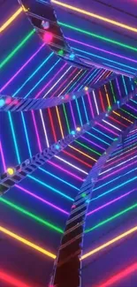 Colorful neon tunnel with futuristic lights.