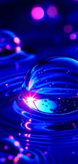 Vibrant neon bubble reflection on water surface.
