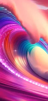 Colorful neon wave art with vibrant hues and abstract design.