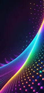 Colorful neon wave abstract art on a dark background for mobile wallpaper.