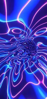 Vibrant neon wave abstract design wallpaper in blue and pink colors.