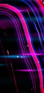 Vibrant neon wave pattern with abstract lines and colorful glow.