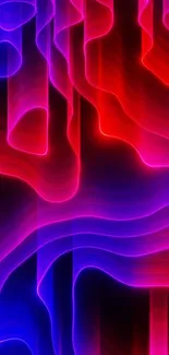 Neon waves in red and blue create a vibrant wallpaper.
