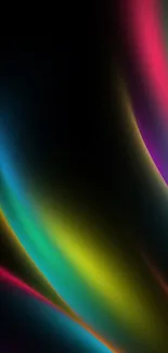 Vibrant neon waves on a black background wallpaper.