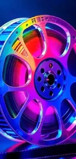 Vibrant neon car wheel shining with colors.