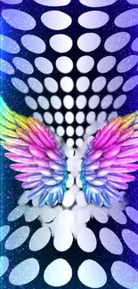 Vibrant and colorful neon wings wallpaper with futuristic design elements.