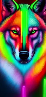 Vibrant neon wolf artwork with bold colors.