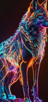 Vibrant neon wolf wallpaper with abstract glowing colors, perfect for digital art lovers.