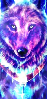 Neon artwork of a wolf with glowing vibrant colors.