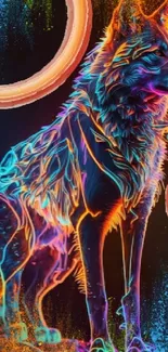 Vibrant neon wolf in colorful digital art style.