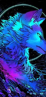 Artistic neon wolf in vibrant cosmic wallpaper.