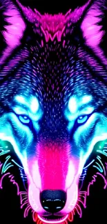 Vibrant neon wolf wallpaper with pink, blue, and purple hues.