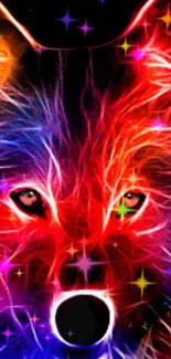 Vibrant neon wolf wallpaper with colorful lighting.