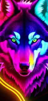 Vivid neon wolf artwork with bright colors and electric design.