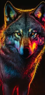 Vibrant neon-colored wolf digital art wallpaper.