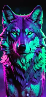 Neon-colored wolf with vibrant hues in a striking mobile wallpaper.