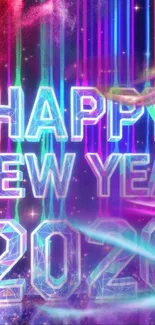 Vibrant 2026 New Year wallpaper with colorful lights.