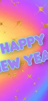 Colorful Happy New Year wallpaper with vibrant stars.