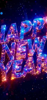 Vibrant Happy New Year wallpaper with glowing text.