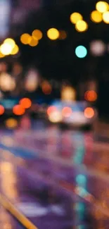 Vibrant cityscape with colorful bokeh at night.