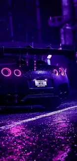 Neon purple night street racing car wallpaper.