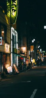 Vibrant urban night street scene with neon lights.