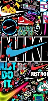 Dynamic Nike collage wallpaper with vibrant logos and colors.